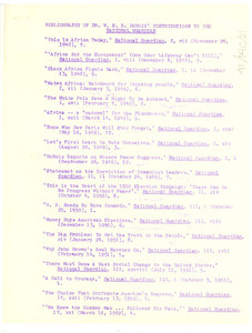 Bibliography of Dr. W. E. B. Du Bois' contributions to the National Guardian