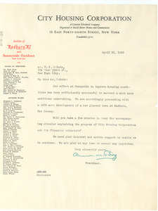 Letter from City Housing Corporation to W. E. B. Du Bois