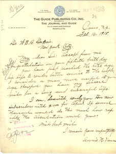 Letter from Annie M. Vann to W. E. B. Du Bois