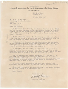 Letter from NAACP Cornell Chapter to W. E. B. Du Bois
