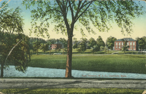 View across Campus Pond, Massachusetts Agricultural College