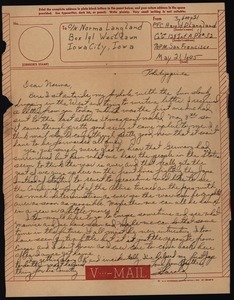 V-mail from Harold D. Langland to Norma Langland
