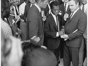 Civil Rights March on Washington, D.C. [Author James Baldwin with actors Marlon Brando and Charlton Heston.], 08/28/1963