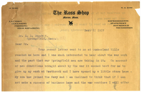 Letter from Maurice Ross to Laurence L. Doggett (December 21, 1917)