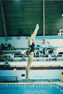 Springfield College diver about to perform a back dive