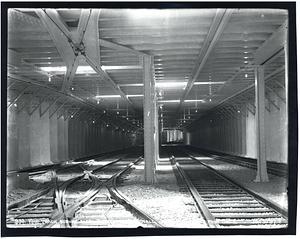 Four-track subway under Tremont Street Mall of Boston Common, looking southerly