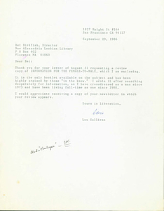 Letter from Lou Sullivan to Bet Power (September 29, 1986)
