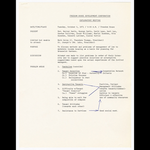 Minutes from Freedom House Development Corp. exploratory meeting on October 5, 1971