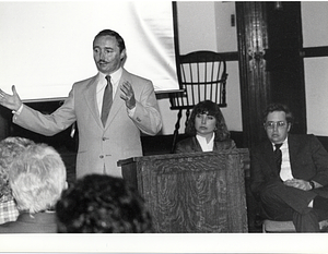 Boston Public Library director Arthur Curley speaking at an event