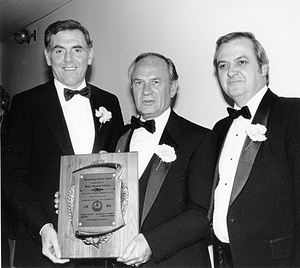 Mayor Raymond L. Flynn receiving the South Boston Citizens Association Outstanding Citizens Award at the 1984 Evacuation Day Banquet