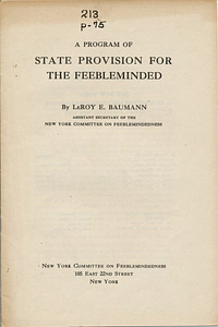 A program of state provision for the feebleminded