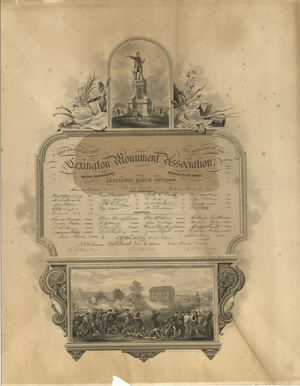 Lexington Monument Association membership certificate for Augustus Child, 1860 March 20