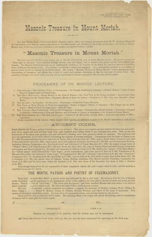 Circular advertising lecture, "Masonic Treasure in Mount Moriah"