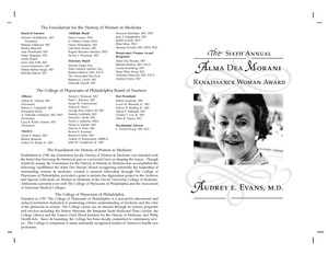 Invitation for the Alma Dea Morani Award ceremony for Audrey Evans