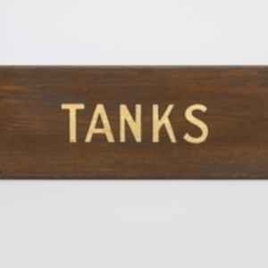 Sign marked "TANKS," from Warren Anatomical Museum laboratory space in Building A of Harvard Medical School