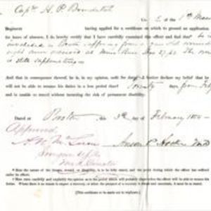 Certificate of leave of absence from Company E, 1st Massachusetts Cavalry.