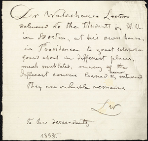 Letter from Louisa (Lee) Waterhouse to the descendents of Benjamin Waterhouse