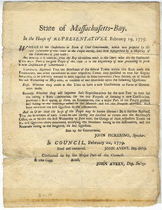 State of Massachusetts-Bay, in the House of Representatives, February 19, 1779 : Whereas the Constitution or form of civil government...