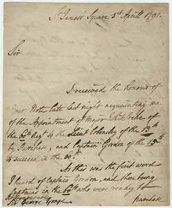 Jeffery Amherst letter to Sir George Yonge, 1791 April 1