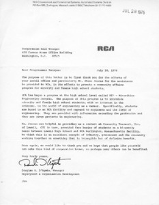 Letter to Congressman Paul Tsongas from Douglas A. D'Agata
