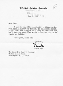 Letter from Birch Bayh to the Paul T. Tsongas