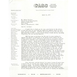 Letter, University of Massachusetts School of Education, April 22, 1977.