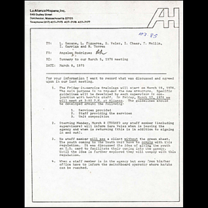 Summary to our March 5, 1976 meeting