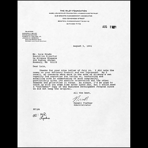Letter to Luis Prado from Newell Flather.