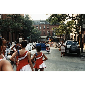 Baton twirlers in the Festival Betances parade line-up.