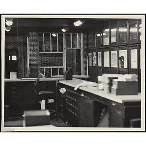 Wood frames installed near an entrance of the Boys' Clubs of Boston Charlestown Clubhouse during the renovation