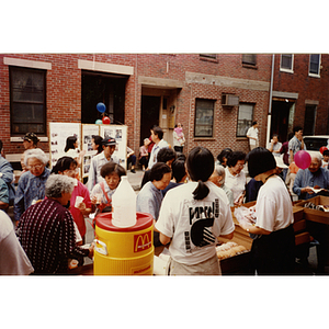 Food tables and information display at Recreation Day fair