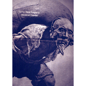 Poster depicting an older Chinese man burdened with a heavy boulder on his back and the label Tufts-New England Medical Center