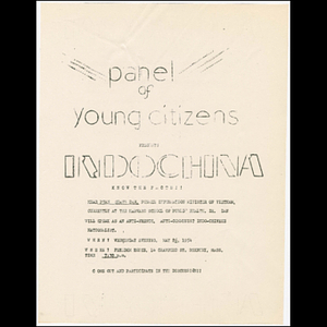 Flier for the Panel of Young Citizens regarding Indochina and Vietnam
