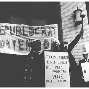 Mayor of Huntington Avenue candidate Paul Tishin pies a man in the face at the "Republocrat Convention"