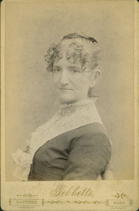 Head-and-shoulders portrait of Hattie P. Fowler, sitting in a chair, facing front, Tebbetts, Danvers, Mass., dated September 3, 1888