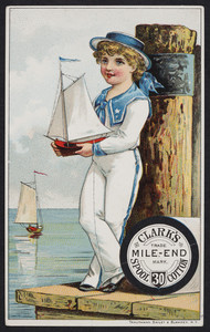 Trade card for Clark's Mile-End Spool Cotton 30, John Clark Jr. & Co., location unknown, undated