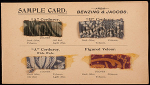 Sample card from Benzing & Jacobs, furniture, Benzing & Jacobs, Buffalo, New York