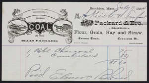 Billhead for Packard & Bro., dealers in flour, grain, hay and straw, Crescent St., Brockton, Mass., dated July 11, 1884