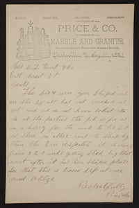 Letterhead for Price & Co., marble and granite, Franklin Street, Circleville, dated August 13, 1888