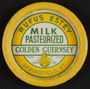 Cap for Rufus Estey Pasteurized Milk, Golden Guernsey, Inc., Springfield, Vermont, undated