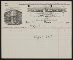 Billhead for Farley, Harvey & Co., importers and jobbers of dry goods, 141 to 149 Essex Street, Boston, Mass., dated August 21, 1904