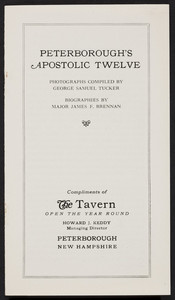 Peterborough's apostolic twelve, photographs compiled by George Samuel Tucker, biographies by Major James F. Brennan, Peterborough, New Hampshire, undated