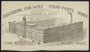 Advertisement for Chickering and Sons' Piano-Forte Manufactory, Tremont Street, Boston, Mass., 1856