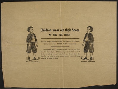Children wear out their shoes at the toe first, location unkown, undated