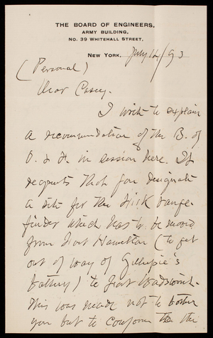 Henry L. Abbot to Thomas Lincoln Casey, July 14, 1893