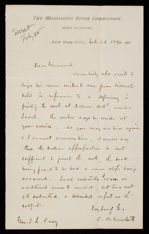 [Cyrus] B. Comstock to Thomas Lincoln Casey, February 26, 1890