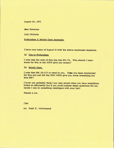 Memorandum from Judy A. Chilcote to Jean Symmons
