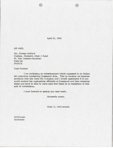 Letter from Mark H. McCormack to George W. Balkind