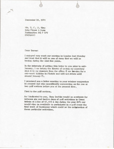 Letter from Mark H. McCormack to T. C. H. King