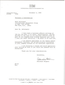 Letter from Adrienne Halpern to Mark H. McCormack